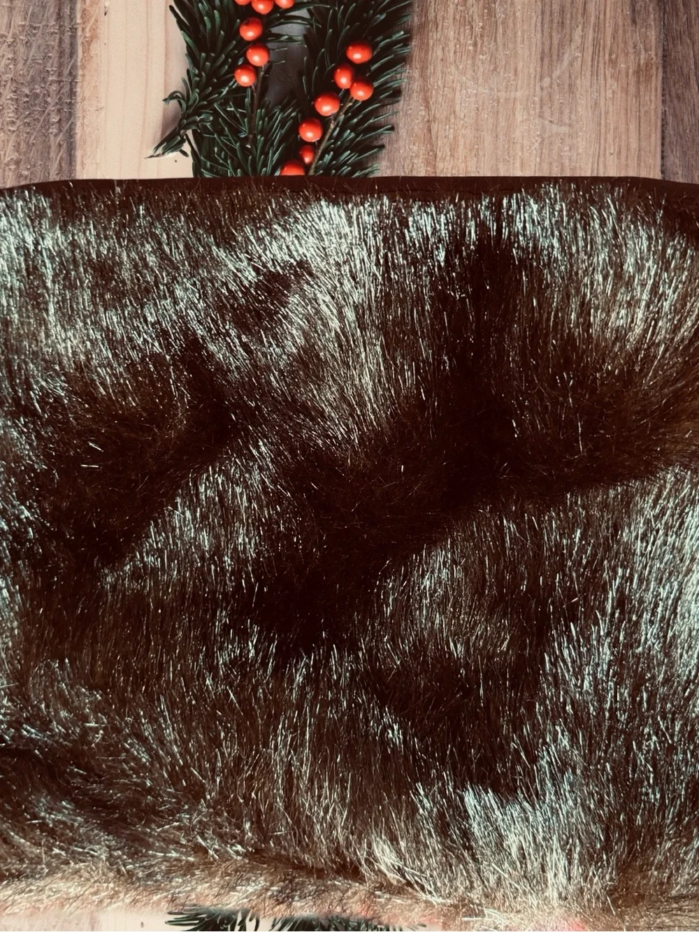 Brown Faux Fur Cuff Holiday Stocking with Embroidered Stag